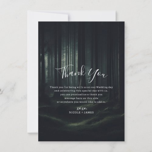 Dark Moody Forest Trees Twilight Wedding Thank You Invitation