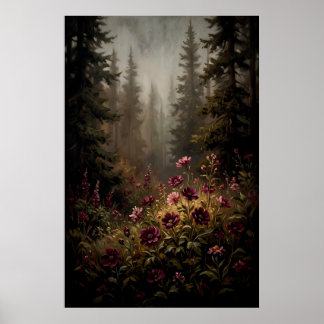 Dark Moody Forest Wildflower Poster