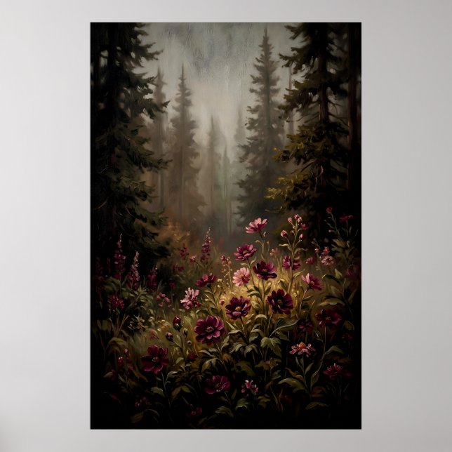 Dark Moody Forest Wildflower Poster (Front)