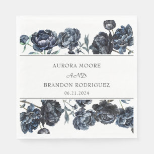 Dark Moody Gothic Blue Floral Wedding Napkins