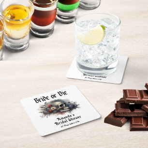 Dark Moody Gothic Bride or Die Bridal Shower Glass Coaster
