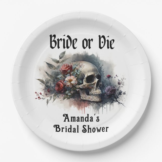 Dark Moody Gothic Bride or Die Bridal Shower Paper Plates (Front)