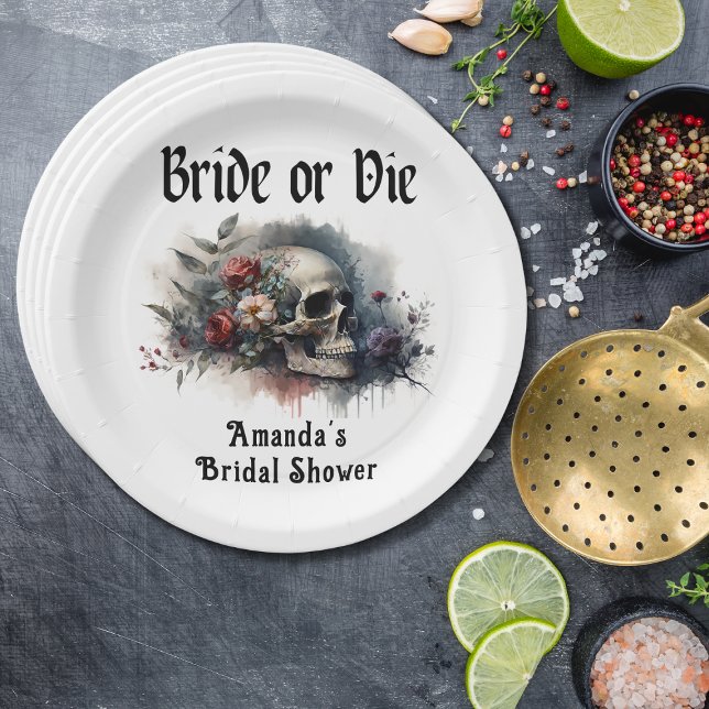 Dark Moody Gothic Bride or Die Bridal Shower Paper Plates (Creator Uploaded)