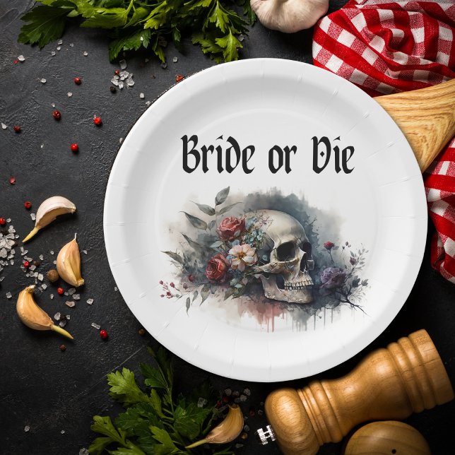 Dark Moody Gothic Bride or Die Bridal Shower Paper Plates (Creator Uploaded)