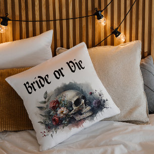 Dark Moody Gothic Bride or Die Bridal Shower Throw Pillow