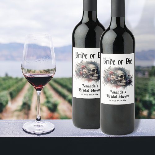 Dark Moody Gothic Bride or Die Bridal Shower Wine Label