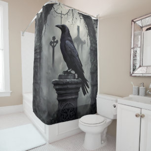 Dark Moody Gothic Crow – Haunting Bathroom Décor Shower Curtain