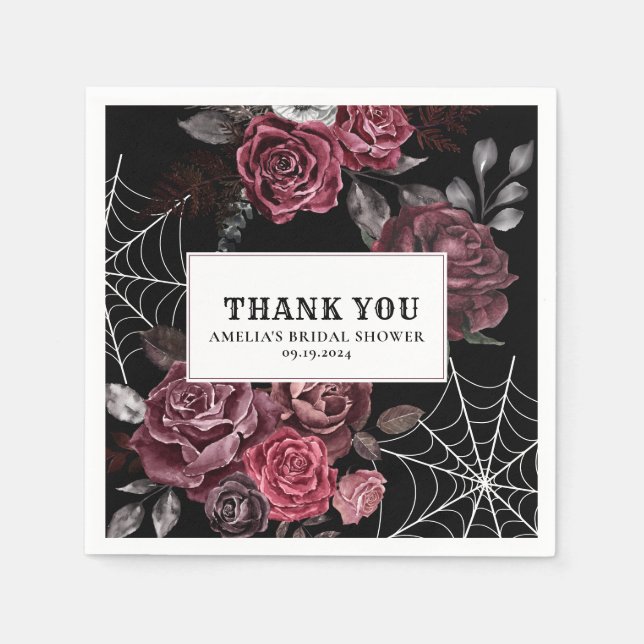 Dark moody Gothic floral black Bridal Shower  Napkins (Front)