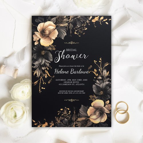 Dark Moody Gothic Floral Bridal Shower Invitation