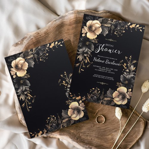 Dark Moody Gothic Floral Bridal Shower Invitation