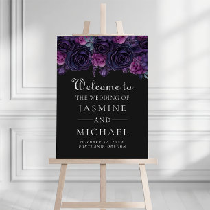 Dark Moody Gothic Floral Wedding Welcome Foam Board