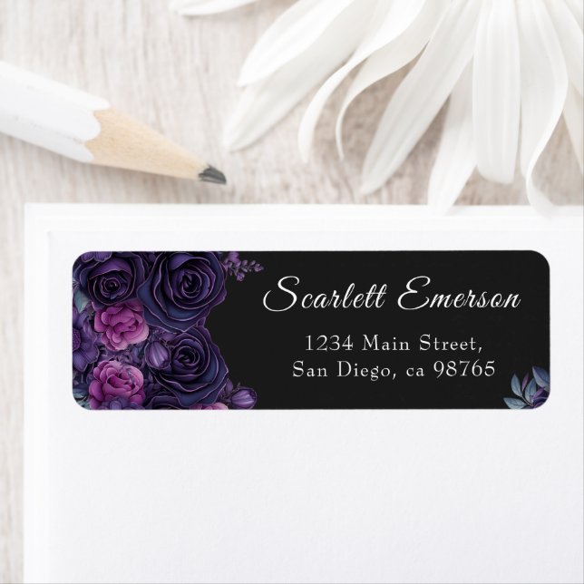 Dark Moody Gothic Florals Bridal Shower Address Label (Insitu)