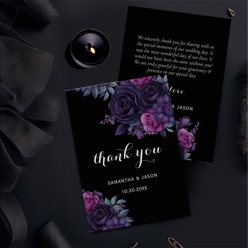 Dark Moody Gothic Florals  Wedding Thank You Card