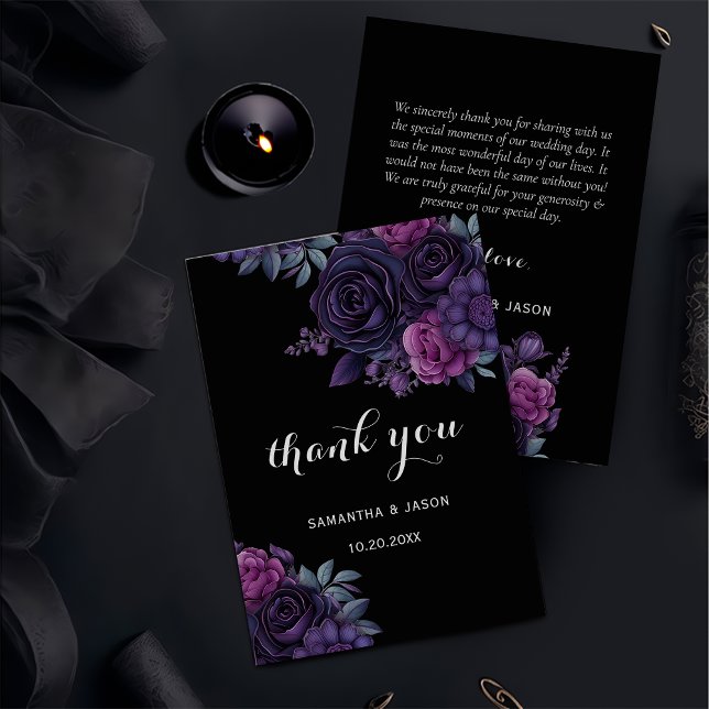Dark Moody Gothic Florals  Wedding Thank You Card (Creator Uploaded)
