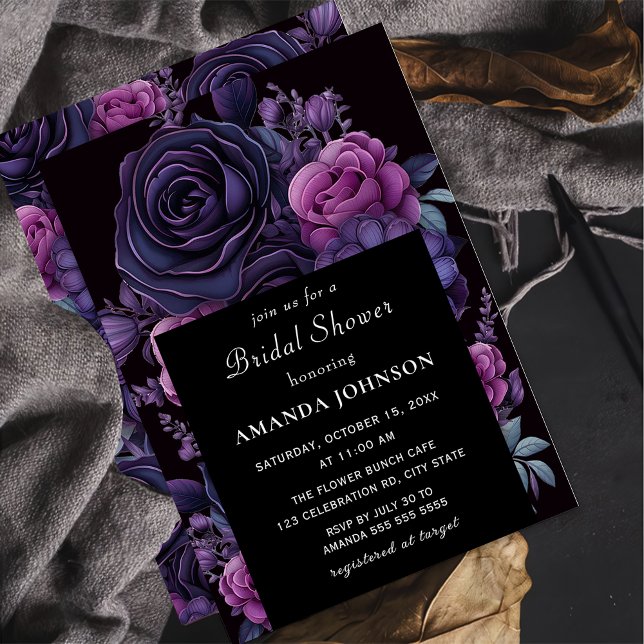 Dark Moody Gothic Purple Flower Bridal Shower  Invitation (Creator Uploaded)