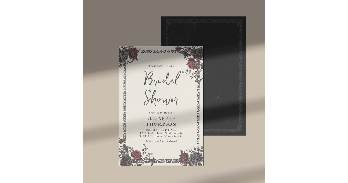 Dark Moody Gothic Red Black Roses Bridal Shower Invitation | Zazzle