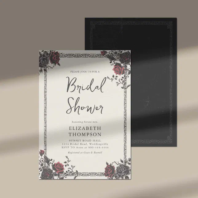 Dark Moody Gothic Red Black Roses Bridal Shower Invitation | Zazzle