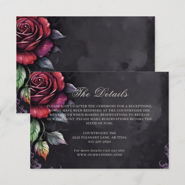 Dark Moody Gothic Red Rose Black Wedding Enclosure Card (Front/Back)