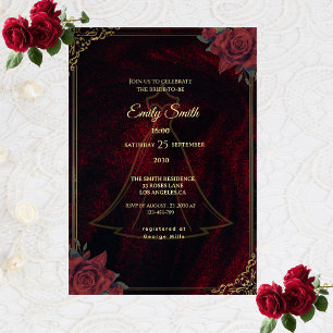 Dark Moody Gothic Red Roses Elegant Bridal Shower Invitation