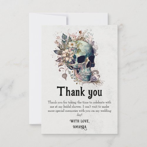 Dark Moody Gothic Skull Bridal Shower  Thank You Card