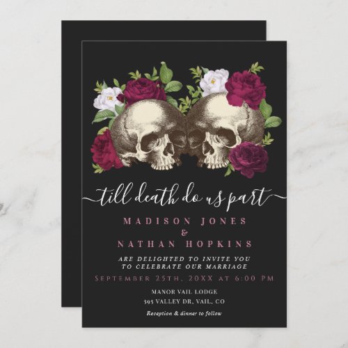 Dark Moody Gothic Skull Floral Wedding Invitation