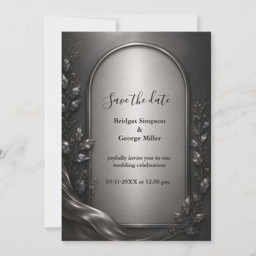 dark moody Gunmetal Art Deco Arch Wedding Invitation