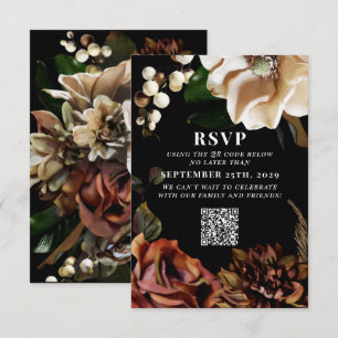 Dark Moody Magnolia Wedding QR Code Please Reply  RSVP Card