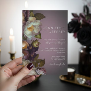 Dark Moody Mauve Floral Modern Wedding Invitation