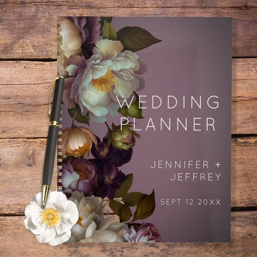 Dark Moody Mauve Floral Modern Wedding Invite Planner