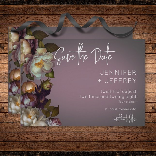 Dark Moody Mauve Floral Modern Wedding Save The Date (Dark Moody Mauve Floral Modern Wedding Save The Date)