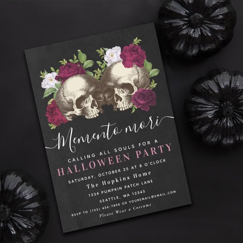 Dark Moody Memento Mori Floral Halloween Party  Invitation