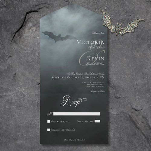 Dark Moody Midnight Bat  Fog No Dinner Wedding All In One Invitation