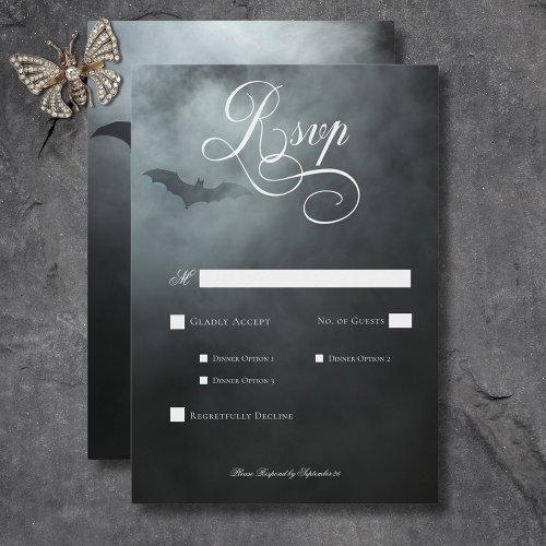 Dark Moody Midnight Bat  Fog Wedding Dinner RSVP Card