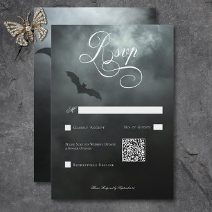 Dark Moody Midnight Bat & Fog Wedding QR Code RSVP Card