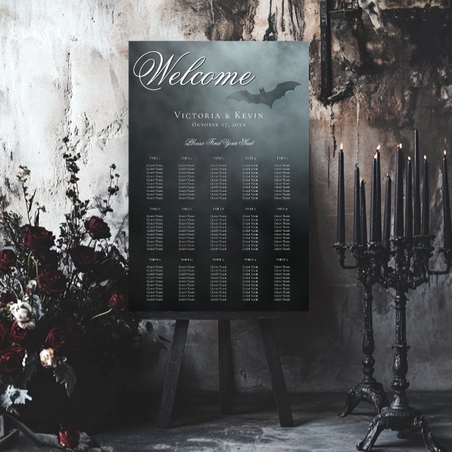 Dark Moody Midnight Bat & Fog Wedding Seating Foam Board (Creator Uploaded)