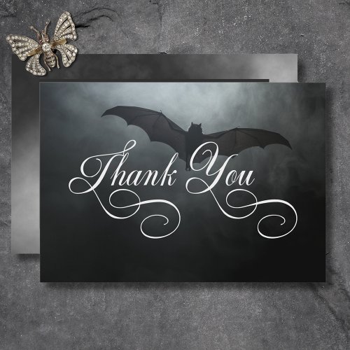 Dark Moody Midnight Bat  Fog Wedding Thank You Card