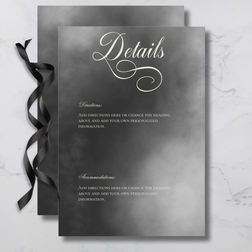 Dark Moody Midnight Black Fog Wedding Details Enclosure Card