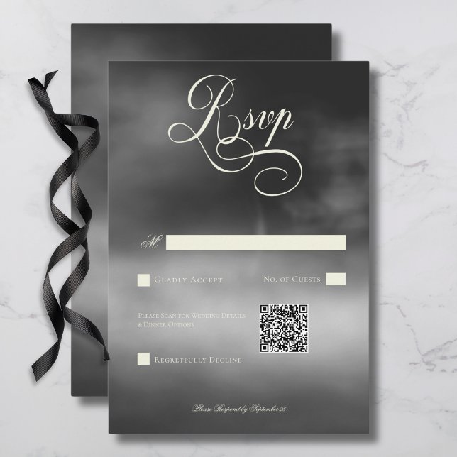 Dark Moody Midnight Black Fog Wedding QR Code RSVP Card (Dark Moody Midnight Black Fog Wedding QR Code RSVP Card)