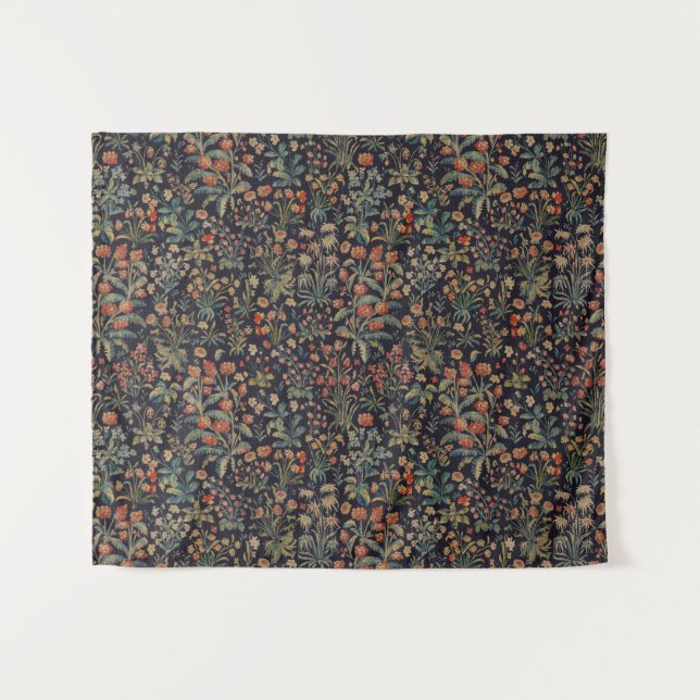 Dark Moody Midnight Forest Floral Botanical Tapestry (Front (Horizontal))