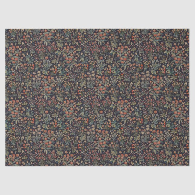 Dark Moody Midnight Forest Floral Botanical Tissue Paper (Front)