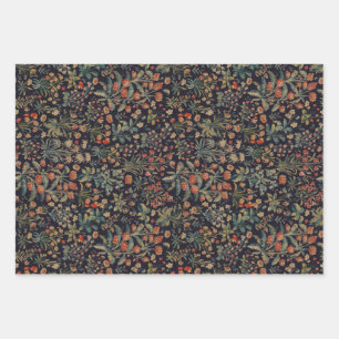 Dark Moody Midnight Forest Floral Botanical Wrapping Paper Sheets