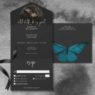 Dark Moody Minimal Moth Photo Dinner Wedding All In One Invitation