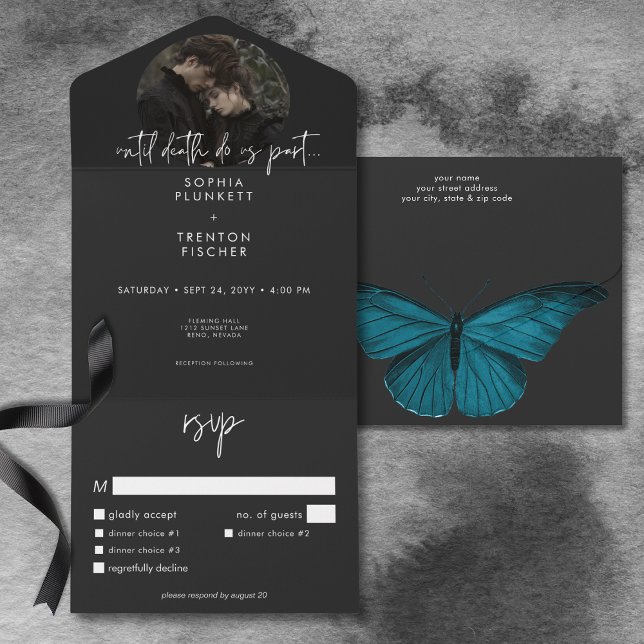 Dark Moody Minimal Moth Photo Dinner Wedding All In One Invitation (Dark Moody Minimal Moth Photo Dinner Wedding All In One Invitation)