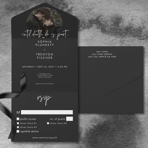 Dark Moody Minimal Photo Dinner Wedding All In One Invitation