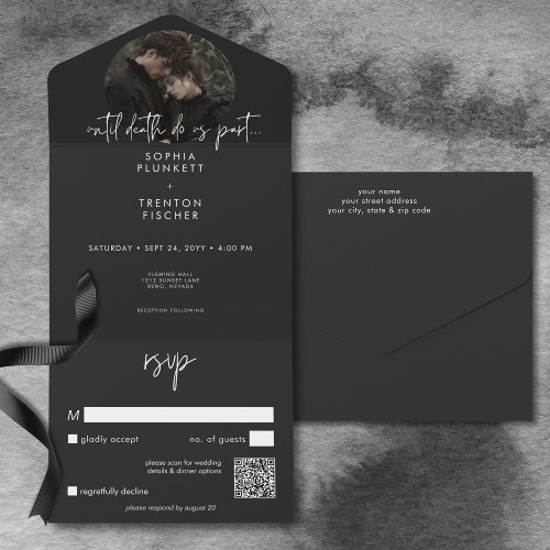 Dark Moody Minimal Photo QR Code Wedding All In One Invitation