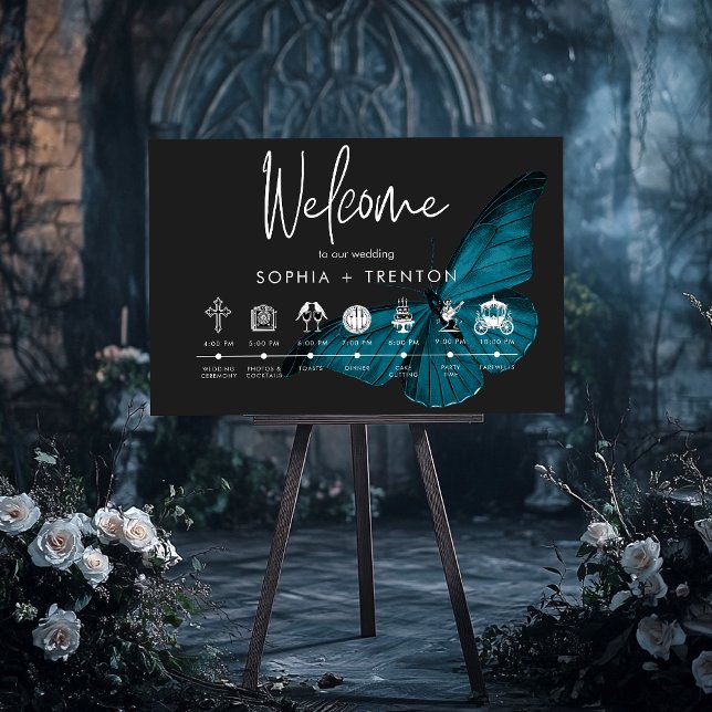 Dark Moody Minimal Teal Moth Order of Events Foam Board (Creator Uploaded)