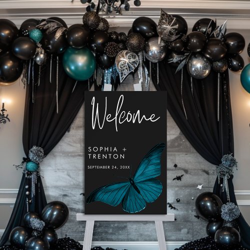 Dark Moody Minimal Teal Moth Wedding Foam Board