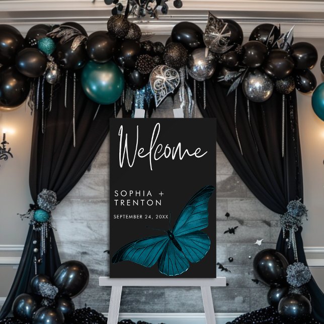 Dark Moody Minimal Teal Moth Wedding Foam Board (Creator Uploaded)