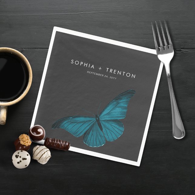 Dark Moody Minimal Teal Moth Wedding Napkins (Creator Uploaded)