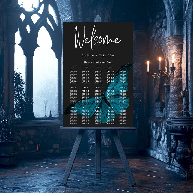Dark Moody Minimal Teal Moth Wedding Seating Chart Foam Board (Creator Uploaded)